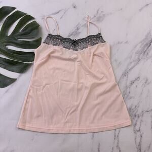 Gilligan O'Malley Womens Vintage Y2k Cami Tank Top Size M Pink Black Lace